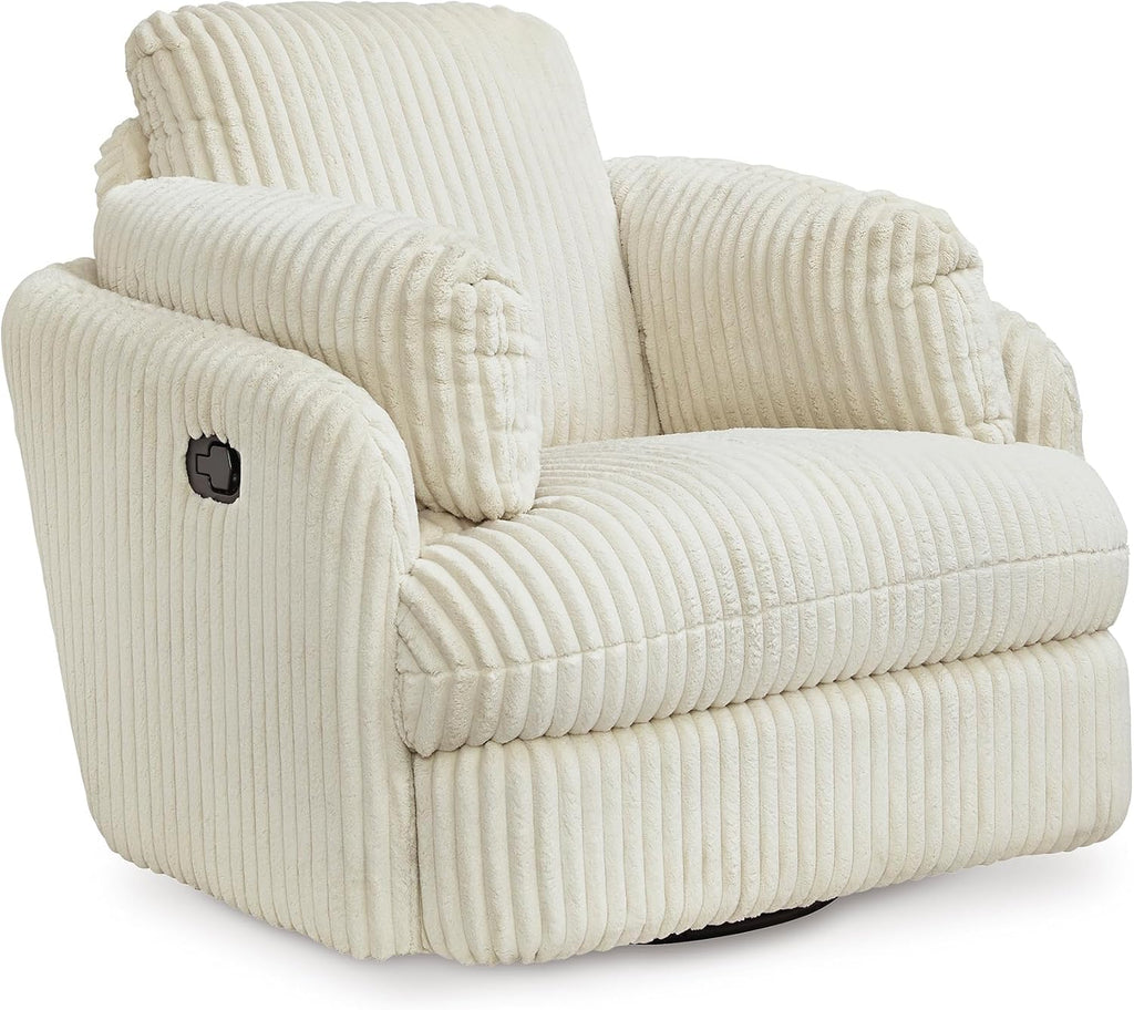 Signature Design by Ashley Oversized Swivel Glider Recliner, Ivory | Hidden armrest storage, Soft polyester cord, Smooth 360-degree rotation, Rocking chair motion, Tie-Breaker Series