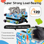 20" Ride On Luggage for Kids,Cute Pattern,Lightweight Hardshell Carry-On Luggage with Double Spinner Wheels,TSA Lock,Circular Handrail,Safety Belt,Foot Pedal,for Boys&Girls,Load Cap. 120 lbs (Blue)