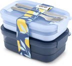 Ello Lunch Stack Bento Box Plastic Food Containers, 2 Pack, Blueberry
