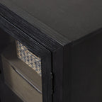Signature Design by Ashley 60" Black Buffet Accent Cabinet, 3 Glass Doors | Sturdy oak veneer frame, High-contrast warm gray interior, Smooth-glide drawers, Lenston Series