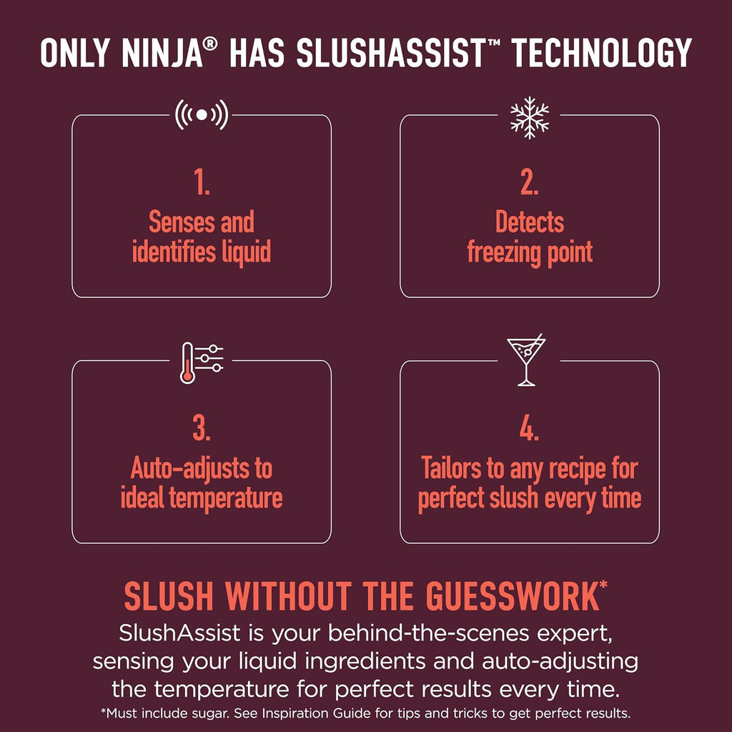 Ninja SLUSHi Smart Frozen Drink Maker, SlushAisst Techonology, FS351BR | Easier, Faster Slushing with SlushAisst Technology, one button, no guesswork, no ice needed, 7+ Servings, 88 vessel