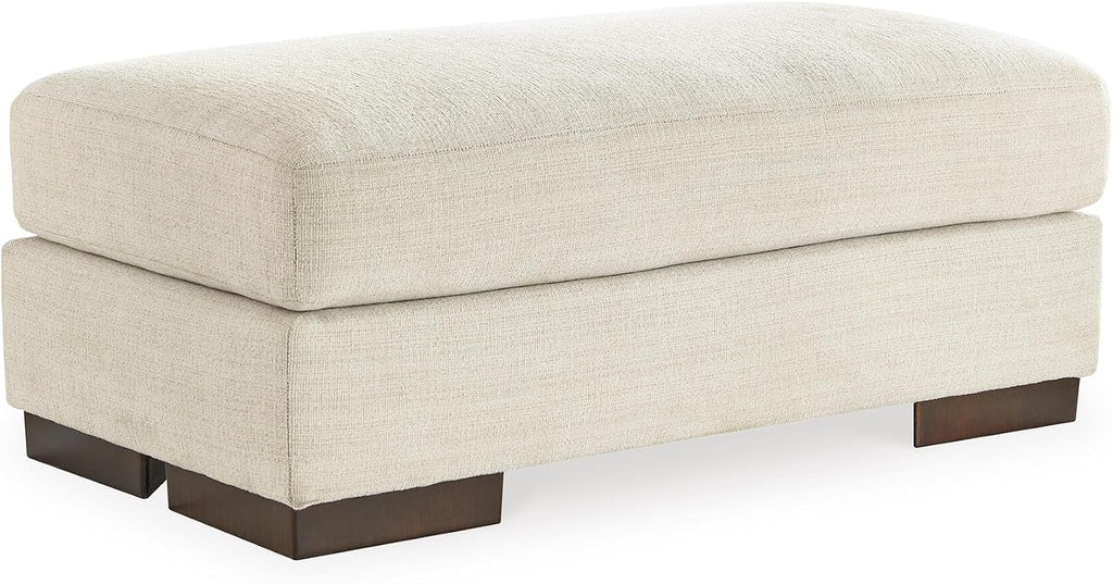 Signature Design by Ashley Large Rectangular Chenille Ottoman, Birch White | Textured polyester chenille over a durable reinforced wood frame, Pre-assembled contemporary convenience, Maggie Series