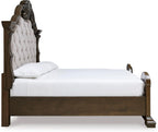 Signature Design by Ashley Maylee King Size Bed Frame and Headboard, Brown | Traditional panel bed, High 83-inch headboard, Brown button-tufted upholstery, Master bedroom statement piece