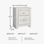 Signature Design by Ashley Nightstand, Paxberry Boho Whitewash | Engineered wood and decorative laminate, Ornate carved-effect medallion details, Includes 2 built-in USB charging ports