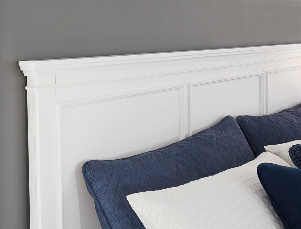Signature Design by Ashley Headboard Only, King/California King, White | 52-inch height, Hardwood solids and durable engineered wood (MDF) substrate, Frame-mounted, Fortman Series