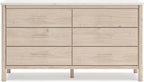 Signature Design by Ashley Cadmori Casual Bohemian Dresser with Post Legs and 6 Drawers, Replicated Marble Top, Wood, 35" High, White and Light Brown Finish