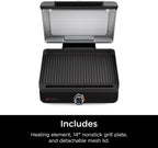 Ninja GR100 Sizzle Smokeless Indoor Grill with Nonstick Grill Plate, Dishwasher-Safe Removable Mesh Lid, 500F Max Heat, Even Edge-to-Edge Cooking, Black (Renewed)