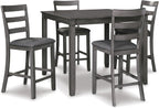 Signature Design by Ashley 5-Piece Square Counter Height Dining Set, Gray | Textured gray polyester fabric with wood, veneer and engineered wood, Small kitchen table for 4, Bridson Series