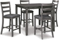 Signature Design by Ashley 5-Piece Square Counter Height Dining Set, Gray | Textured gray polyester fabric with wood, veneer and engineered wood, Small kitchen table for 4, Bridson Series