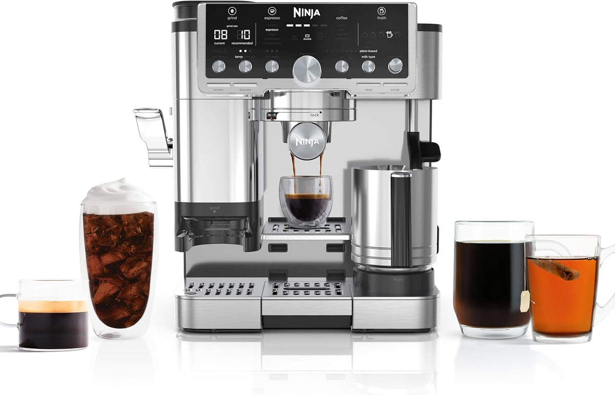 Ninja Luxe Café Pro Series, Espresso, Cold Brew, Hot Water, ES701 | Drip Coffee, Integrated Tamper, Built-in Grinder, Hands-Free Frother for Cappuccinos, Lattes, Americanos, Dairy or Non-Dairy