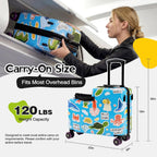 20" Ride On Luggage for Kids,Cute Pattern,Lightweight Hardshell Carry-On Luggage with Double Spinner Wheels,TSA Lock,Circular Handrail,Safety Belt,Foot Pedal,for Boys&Girls,Load Cap. 120 lbs (Blue)