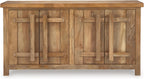 Signature Design by Ashley 4-Door Wood Accent Cabinet, Sideboard Credenza | Mango wood, veneer and engineered wood credenza, Soft-close hinges, Cord management, 2 fixed shelves, Dresor Series