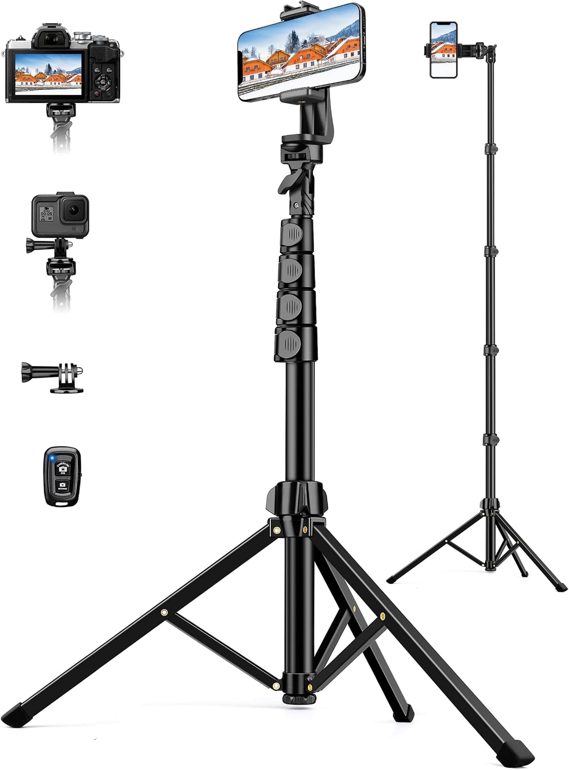Phone Tripod, 86" Tall Tripod for iPhone with Flexible Gooseneck & Remote