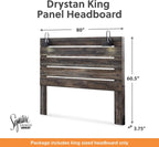 Signature Design by Ashley Drystan King Panel Headboard, Brown | Engineered wood laminate, Built-in LED sconces, Dual USB charging ports, Rustic industrial style