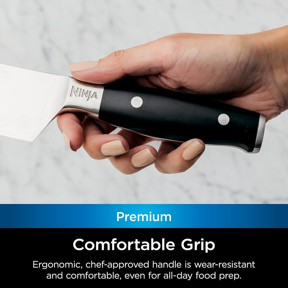 Ninja K32003 Foodi NeverDull System 3-Piece Chef Knife, Utility & Paring Set, Premium, German Stainless Steel, Black