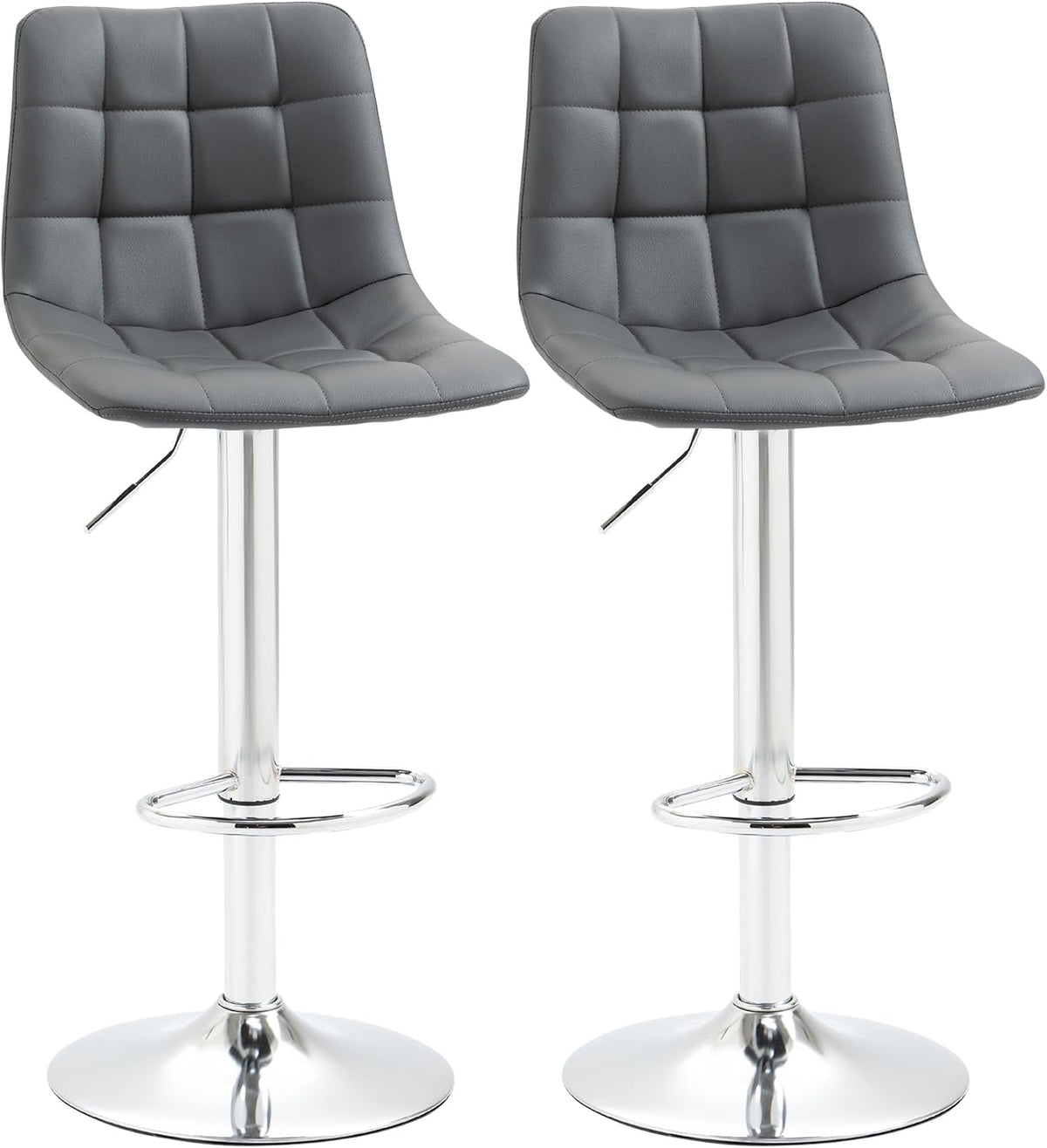HOMCOM Adjustable Bar Stools Set of 2 Swivel for Kitchen Counter Grey