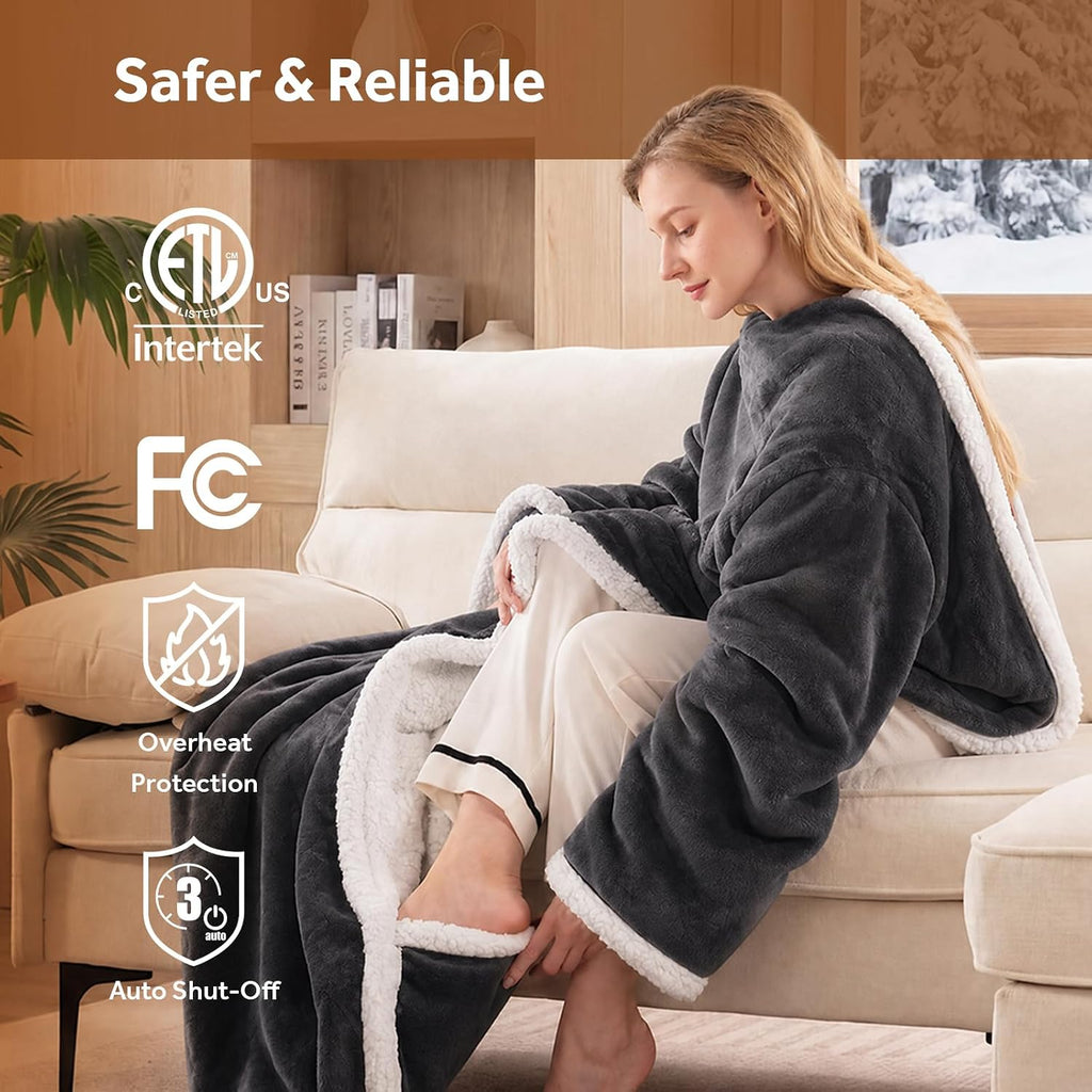 Westinghouse Wearable Heated Blanket with Foot Pocket Sherpa 50x70+18 Grey
