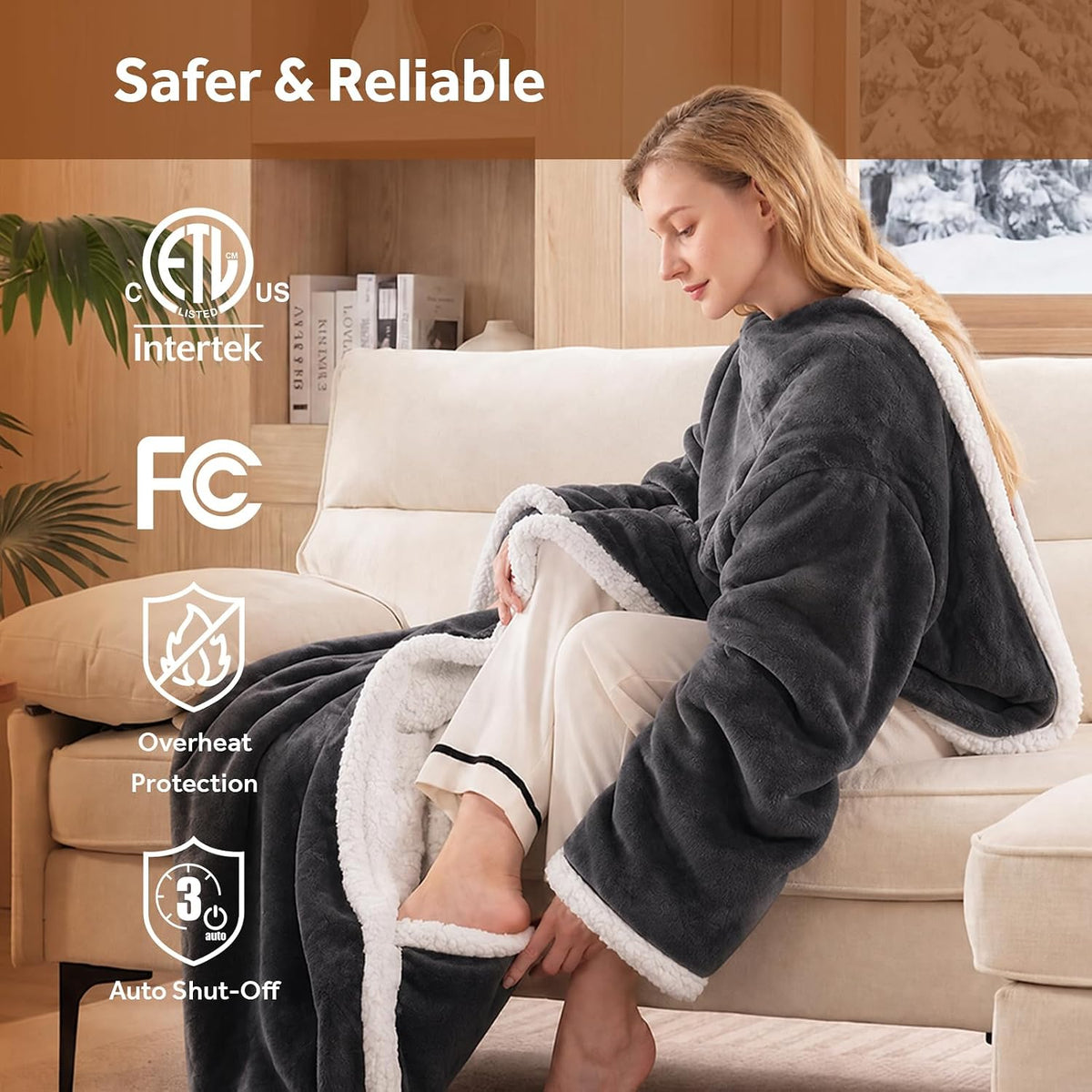 Westinghouse Wearable Heated Blanket with Foot Pocket Sherpa 50x70+18 Grey