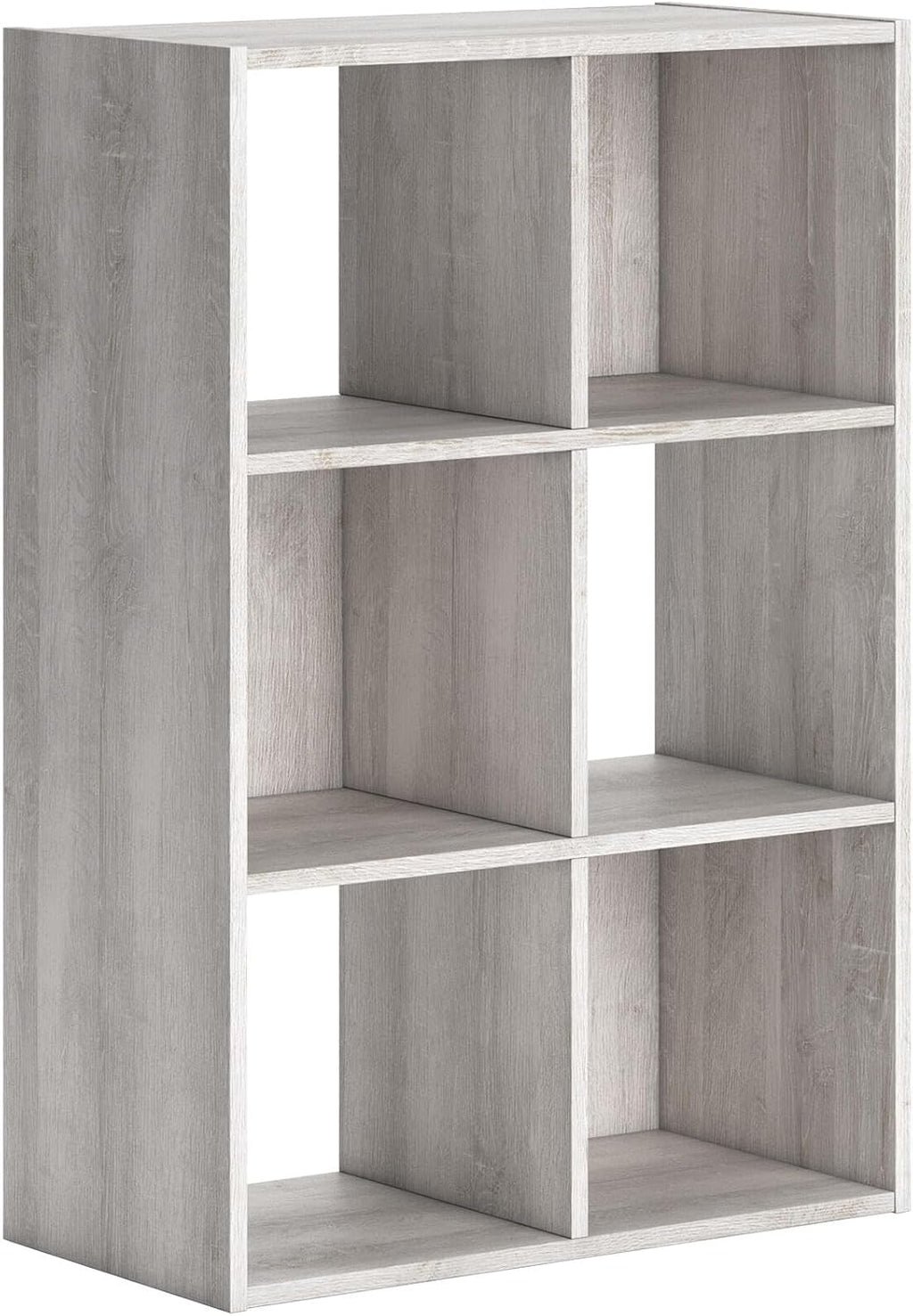 Signature Design by Ashley 6 Cube Storage Organizer Bookshelf, Whitewash | Engineered wood bookcase, Textured whitewash finish, Dual-orientation design, 20-minute assembly, Bedroom use, Paxberry