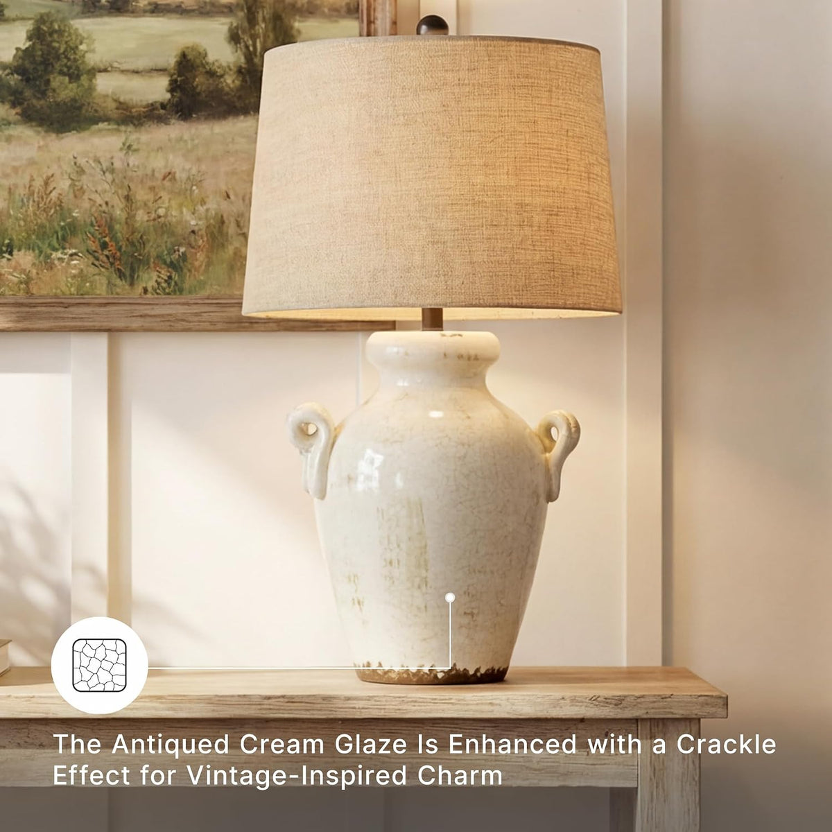 Signature Design by Ashley 27-Inch Farmhouse Ceramic Table Lamp, Cream