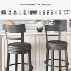 Signature Design by Ashley 1-Piece Counter Height Bar Stool, Black Swivel | Easy-clean leather and faux leather combination seat, Rustic farmhouse style with antiqued finish, Valebeck Series