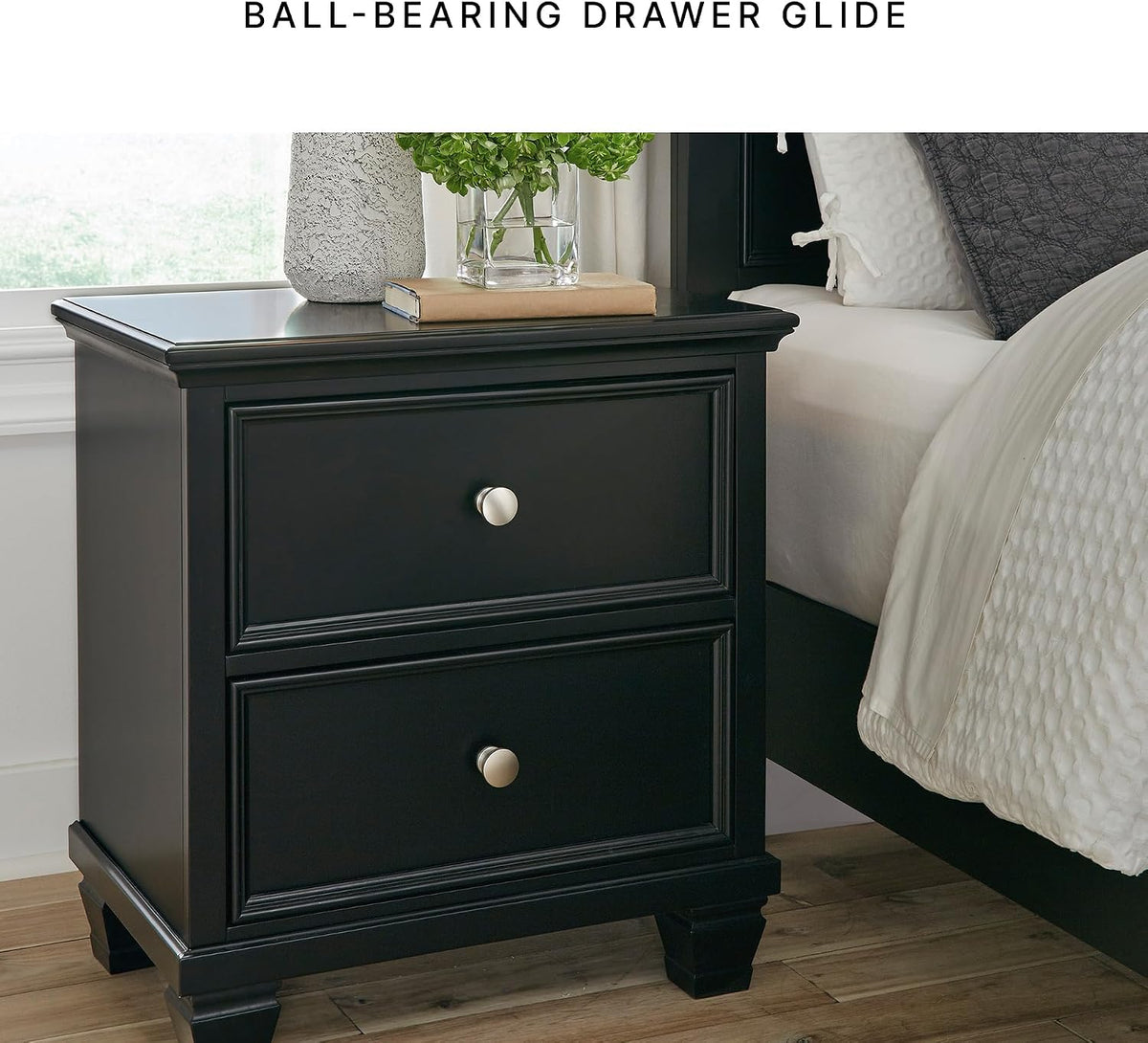 Signature Design by Ashley Tall Farmhouse Nightstand, 2 Drawer, Black