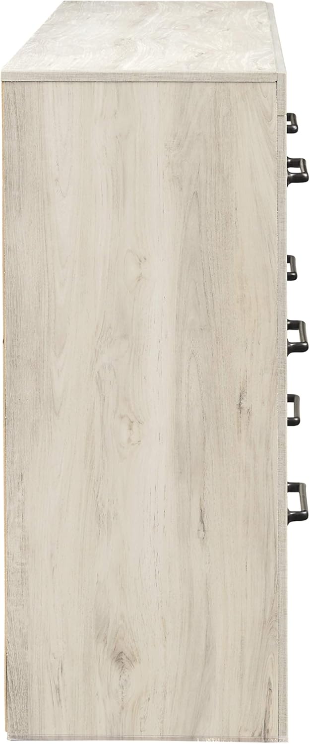 Signature Design by Ashley Cambeck 6 Drawer Dresser, Farmhouse White Wood | 59"W double dresser in engineered wood and decorative laminate, 6 drawers with faux linen lining, Includes tip restraint
