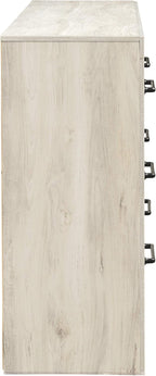 Signature Design by Ashley Cambeck 6 Drawer Dresser, Farmhouse White Wood | 59"W double dresser in engineered wood and decorative laminate, 6 drawers with faux linen lining, Includes tip restraint