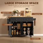 HOMCOM Kitchen Island on Wheels, Rubberwood Top, Spice Rack, Black