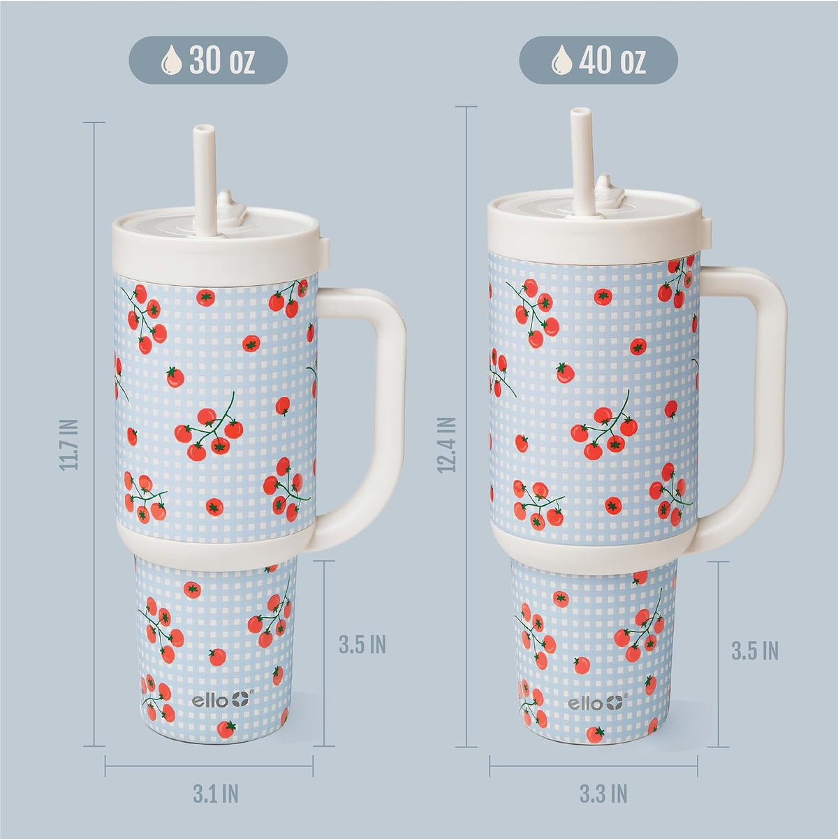 Ello Oasis 30oz Insulated Stainless Steel Tumbler with Straw, Picnic