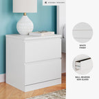 Signature Design by Ashley Onita 2-Drawer White Nightstand Bedside Table | Hardware-free modern small nightstand, Smooth-gliding ball-bearing drawers, Durable engineered wood