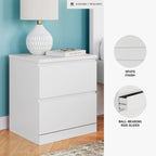 Signature Design by Ashley Onita 2-Drawer White Nightstand Bedside Table | Hardware-free modern small nightstand, Smooth-gliding ball-bearing drawers, Durable engineered wood