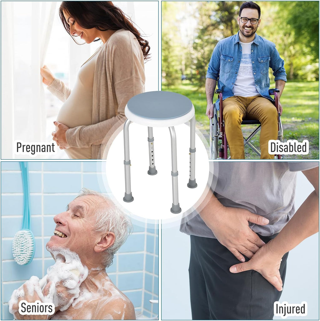 HOMCOM 360° Swivel Seat Bath Shower Stool Adjustable Height Light Blue