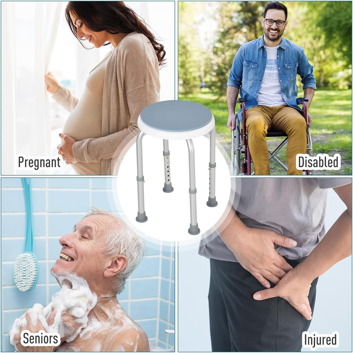 HOMCOM 360° Swivel Seat Bath Shower Stool Adjustable Height Light Blue