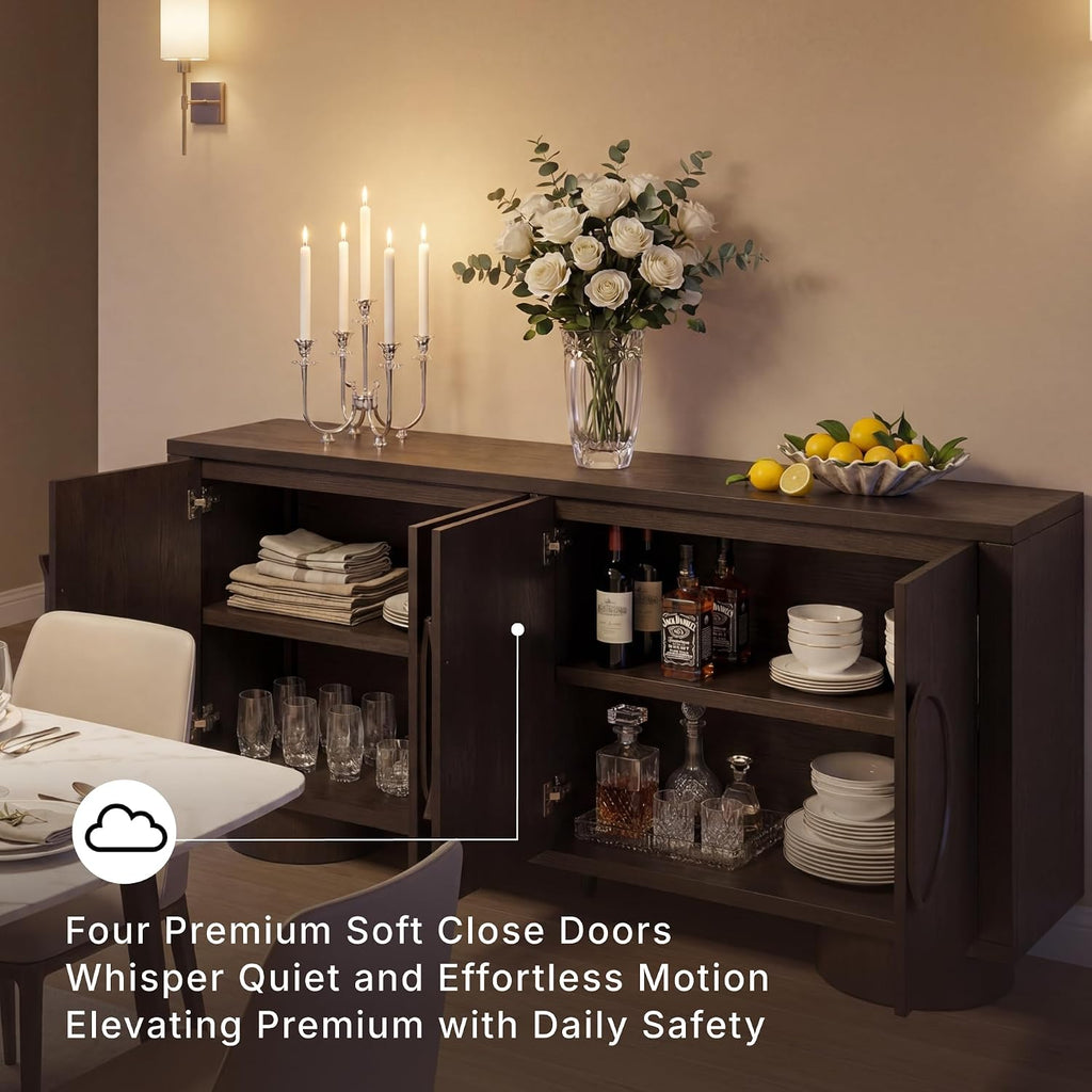 Signature Design by Ashley Accent Cabinet, 72" Dark Brown Credenza, Veeda | Premium oak veneer construction, 72-inch TV stand, Media console with cord management, Contemporary 4-door sideboard