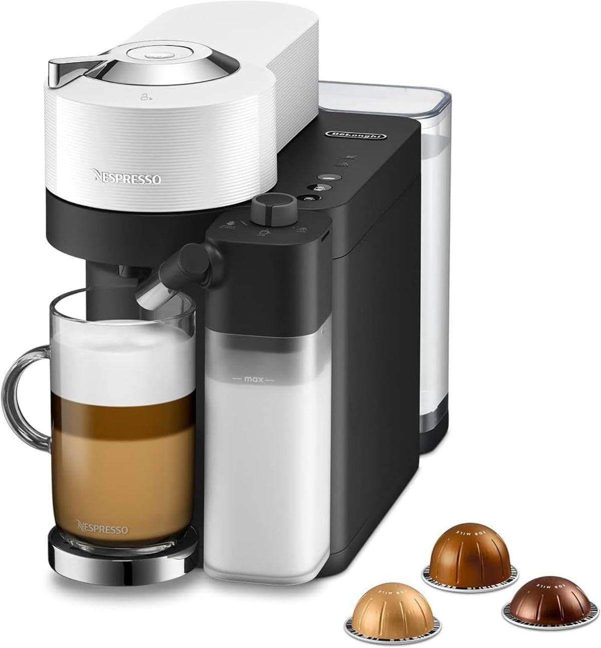 De'Longhi Nespresso Vertuo Lattissima ENV300.B, Automatic Coffee Machine with Automatic Milk Frother, Single-Serve Capsule Coffee Machine, 5 Cup Sizes, 1500W, Matt Black & Glossy