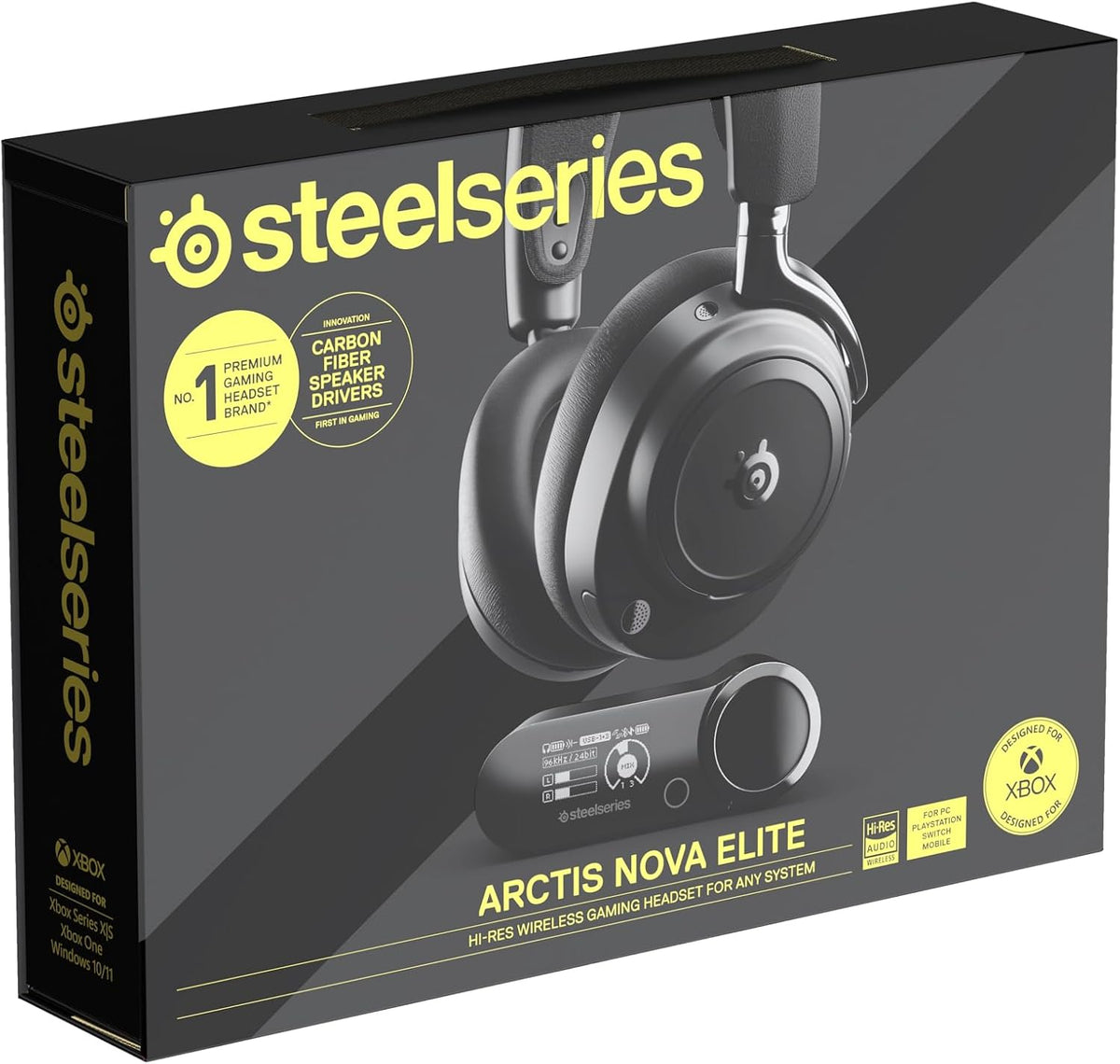 SteelSeries Arctis Nova Elite - Hi-Res Wireless Gaming Headset - 96kHz/24bit - Carbon Fiber Speakers - ANC - AI Noise Rejection - App - 2.4GHz + BT - Multi-Source Mix - OmniPlay PC+PS+Xbox - Black