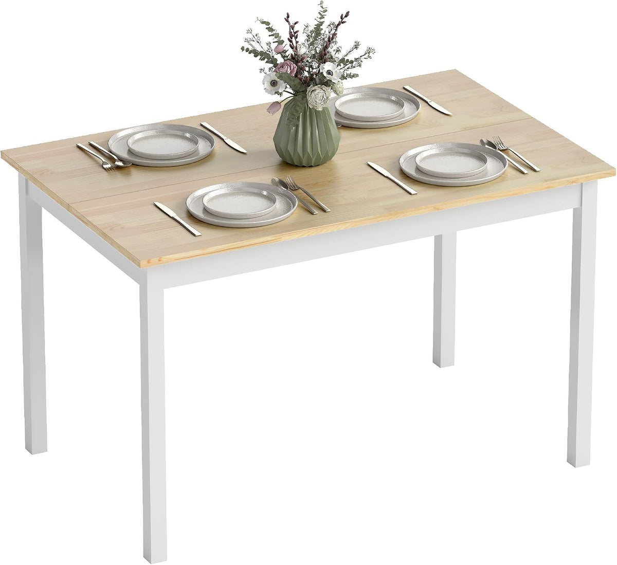 HOMCOM Dining Table for 4 Solid Wood Farmhouse Natural 120 x 75 x 75cm
