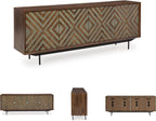 Signature Design by Ashley Dreggan Casual Diamond Patterned 4-Door Accent Cabinet with 2 Shelves and Cord Management, Dark Brown & Gray
