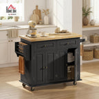 HOMCOM Kitchen Island on Wheels, Rubberwood Top, Spice Rack, Black