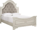 Signature Design by Ashley Realyn Queen Upholstered Bed Frame | 71-inch tall tufted headboard, Traditional panel bed of veneers, wood and engineered wood, French country style