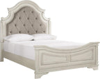 Signature Design by Ashley Realyn Queen Upholstered Bed Frame | 71-inch tall tufted headboard, Traditional panel bed of veneers, wood and engineered wood, French country style