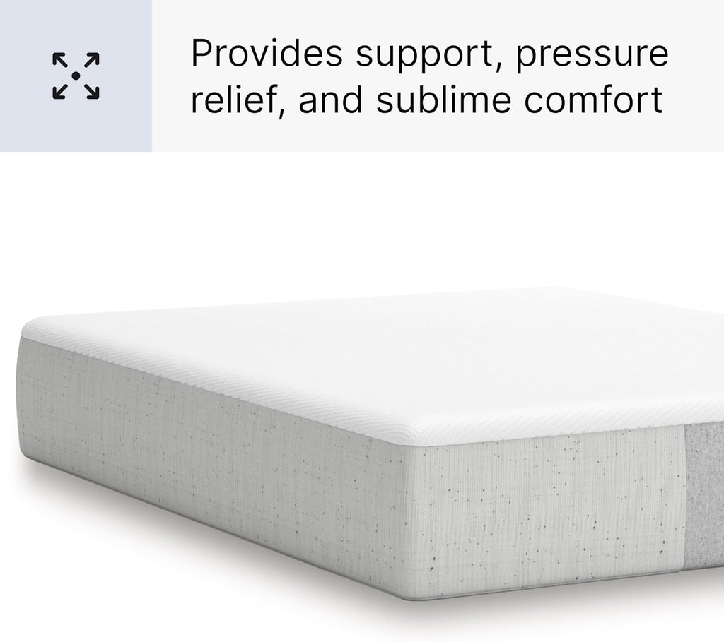 Signature Design by Ashley Chime Memory Foam Mattress, 12 Inch, Queen | Medium Firm comfort and firm support, Cooling knit cover over high-density gel foam, Compressed bed in a box setup