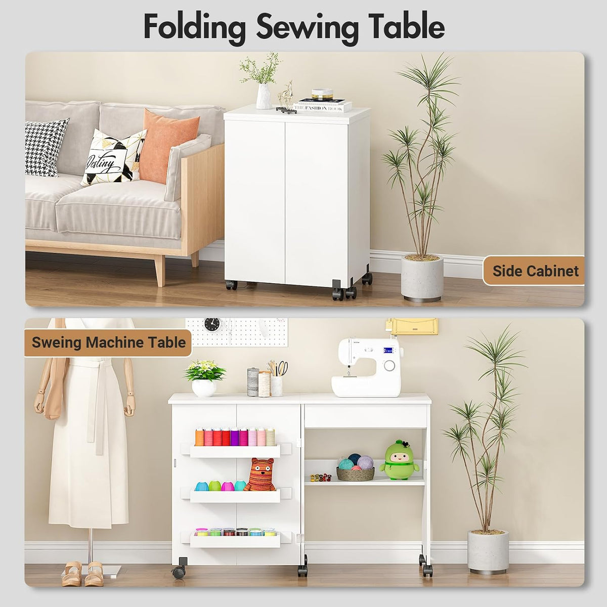 Sewing Table,Sewing Machine Desk w/Open Storage Shelf Drawer Rolling Caster