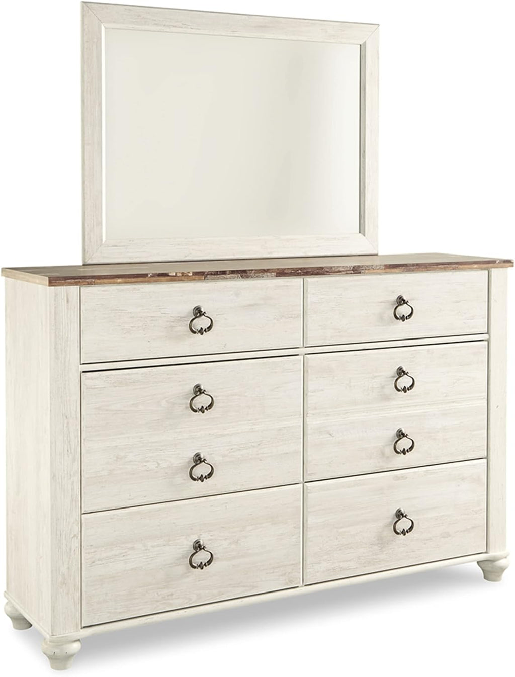 Signature Design by Ashley Willowton 6-Drawer Coastal Dresser, Whitewash | 6 drawer capacity, Coastal farmhouse style, Textured whitewash finish, Driftwood plank effect top, ASTM F 2057 compliant