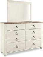 Signature Design by Ashley Willowton 6-Drawer Coastal Dresser, Whitewash | 6 drawer capacity, Coastal farmhouse style, Textured whitewash finish, Driftwood plank effect top, ASTM F 2057 compliant