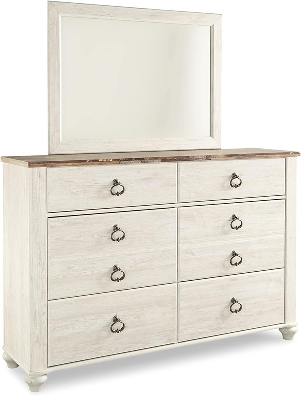 Signature Design by Ashley Willowton 6-Drawer Coastal Dresser, Whitewash | 6 drawer capacity, Coastal farmhouse style, Textured whitewash finish, Driftwood plank effect top, ASTM F 2057 compliant