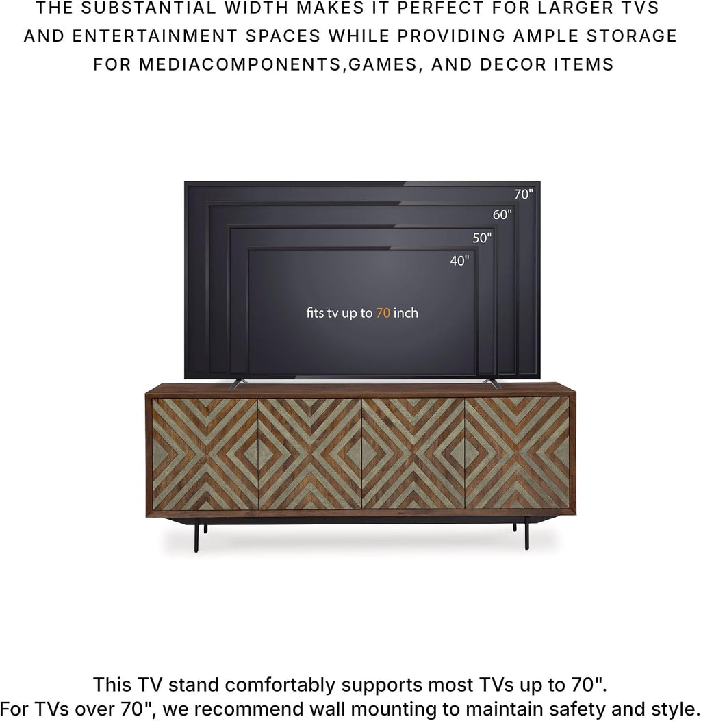 Signature Design by Ashley Dreggan Casual Diamond Patterned 4-Door Accent Cabinet with 2 Shelves and Cord Management, Dark Brown & Gray