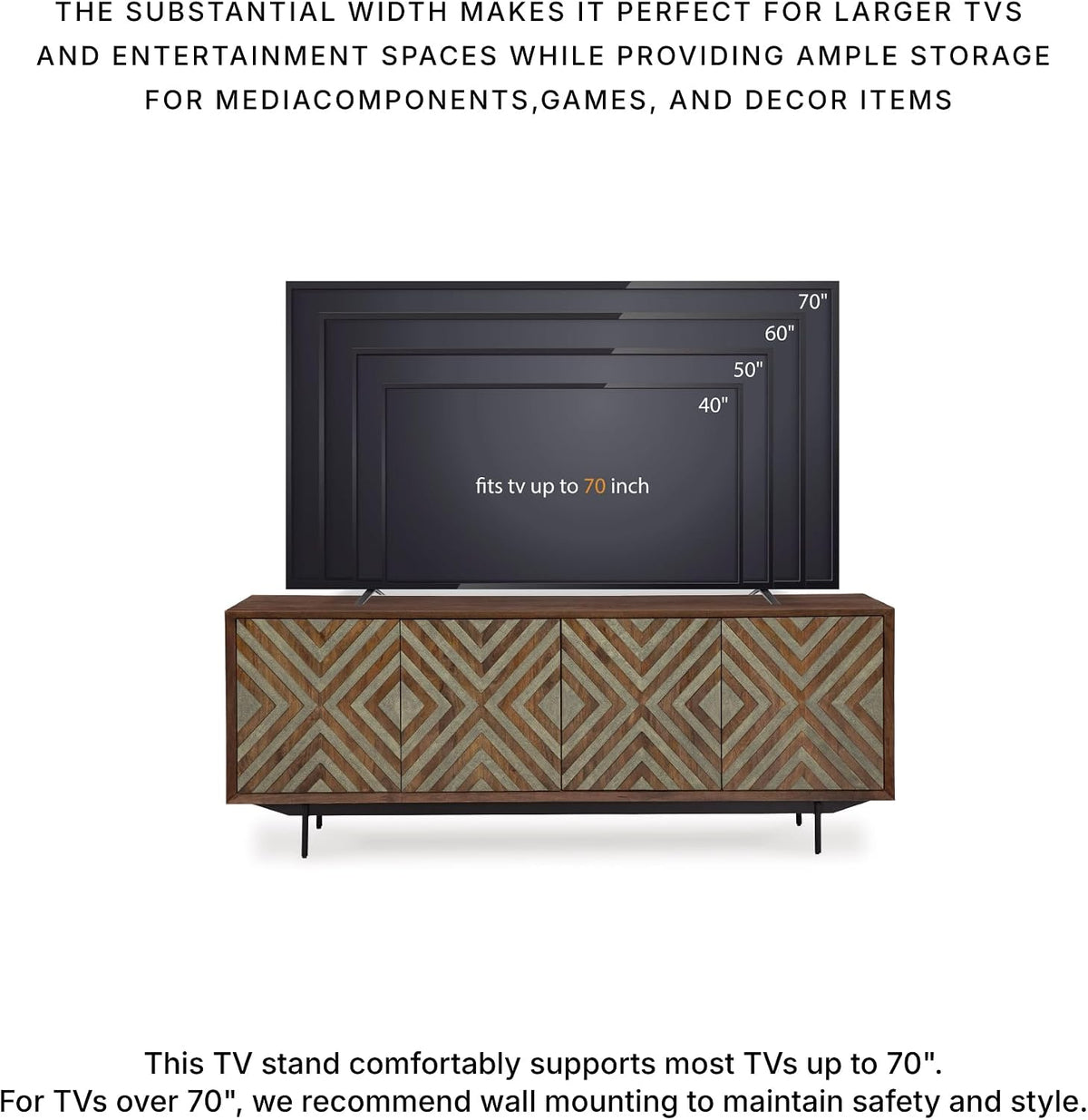 Signature Design by Ashley Dreggan Casual Diamond Patterned 4-Door Accent Cabinet with 2 Shelves and Cord Management, Dark Brown & Gray