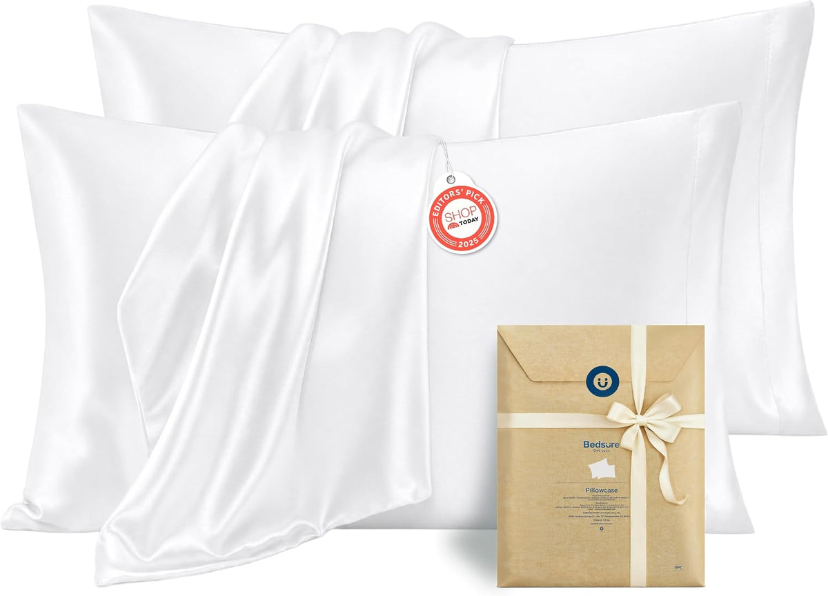 Bedsure Satin Pillowcases Queen Set of 2, Similar to Silk Pillow Cases Pink